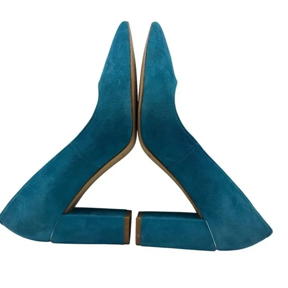 Marc Fisher Viviene Turquoise Suede Leather Pointed Toe Block Heels Women 6.5M - Picture 6 of 10